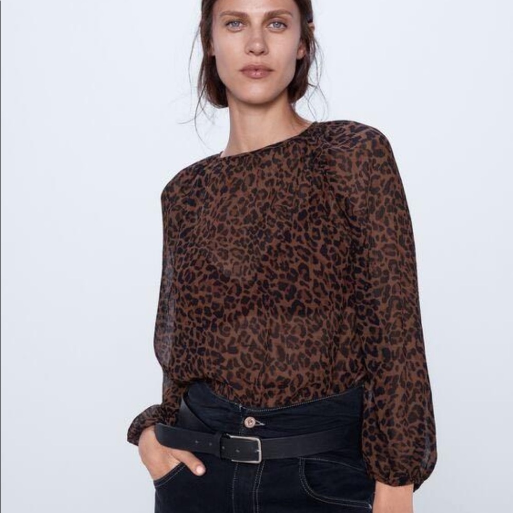 🤎🖤ZARA Animal Print Brown & Black Long Sleeve Blouse🖤🤎